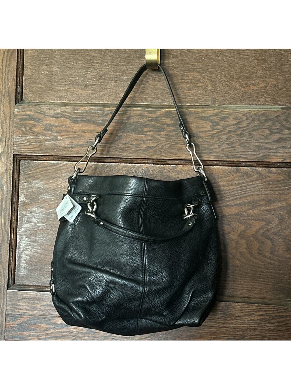 NWT Coach Brooke Pebbled Black Leather Hobo Shoulder Bag Slouchy w/Charm